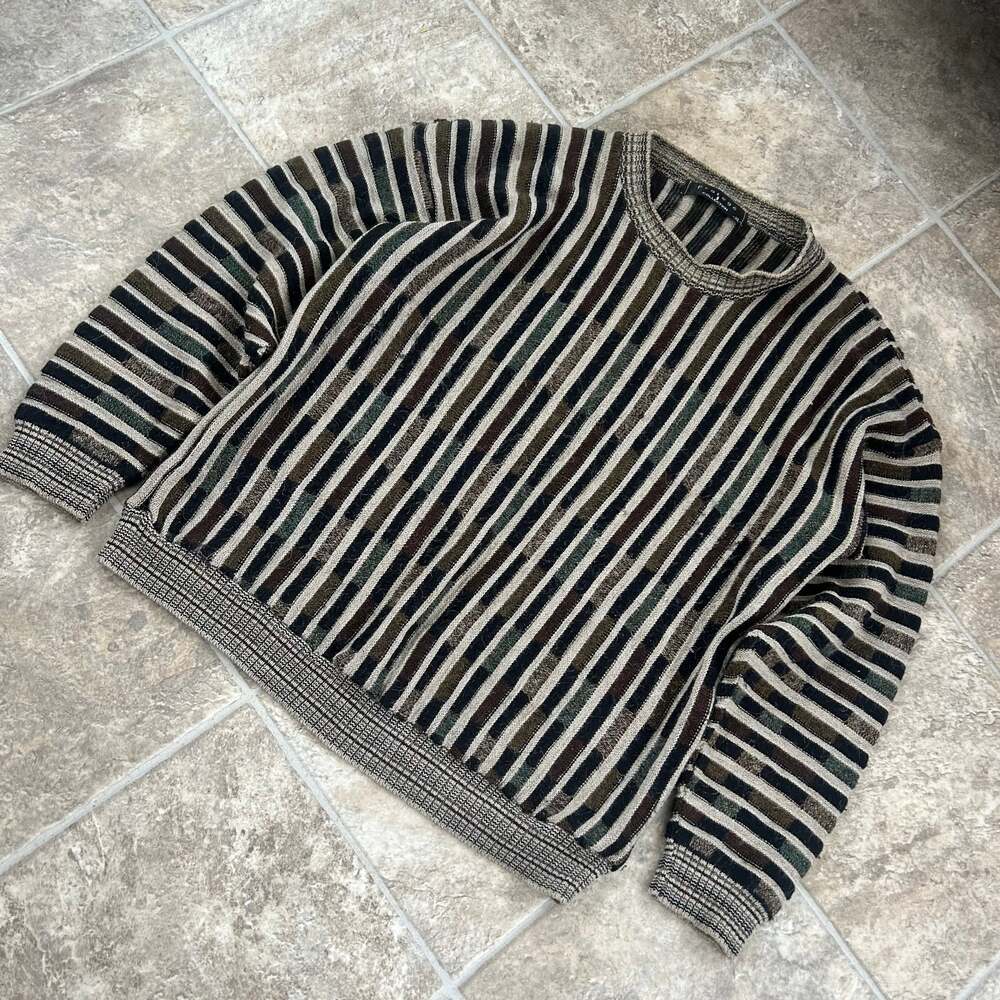 Vintage Protege Collection 3D Textured Striped Knit Sweater Men's XL Earth Tones